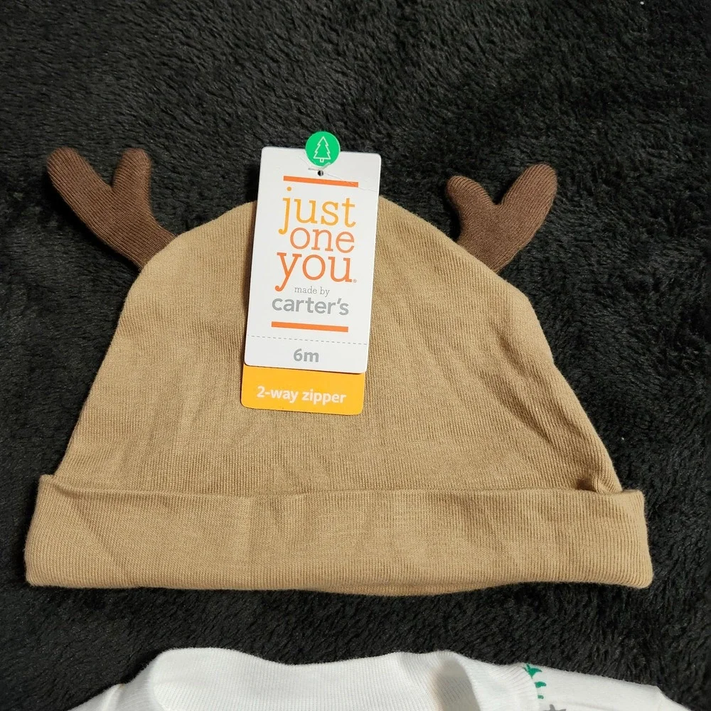 Just One You Made By Carter's Christmas Two Way Zipper Pajama With Antler Hat 6M